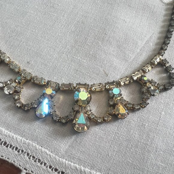 Vintage Necklace & Earrings Set Aurora Borealis Jay Kel Sterling Silver Wedding - Picture 3 of 14